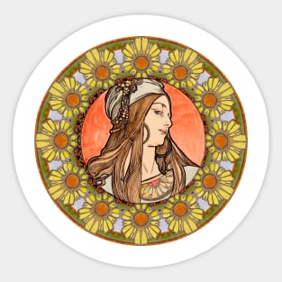 Mucha Flower Wreath Lady 06 Sticker